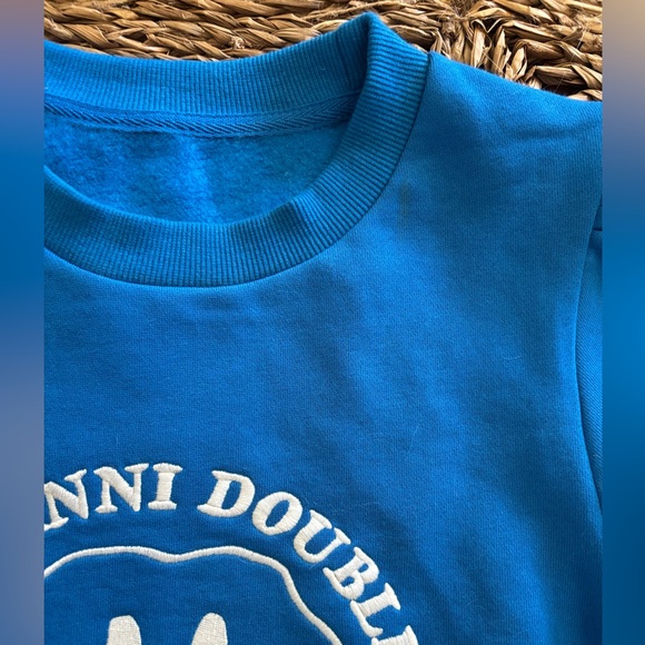 GANNI puffed sleeve double love sweatshirt blue and white embroidered - Picture 4 of 7